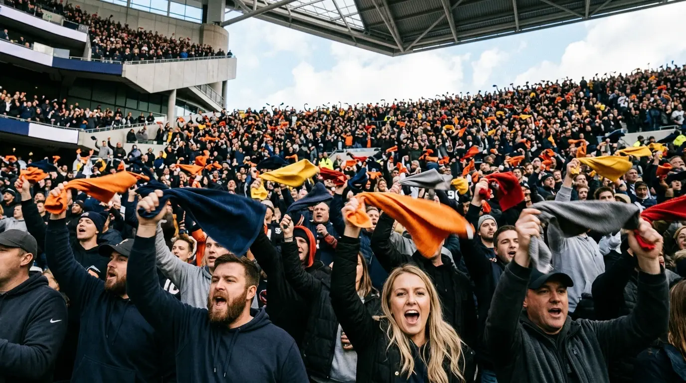 American football fans cheering in a stadium crowd at an international NFL fixture